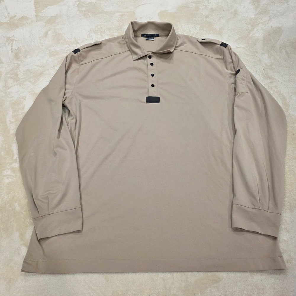 Nike Tiger Woods Platinum Long Sleeve Polo Shirt Tan Tactical Mens XL FIT DRY